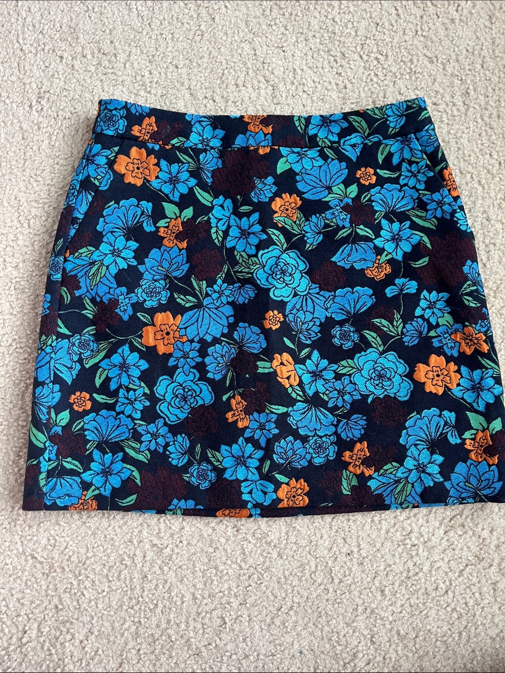 LOFT Navy Mini Skirt with Bright Blue & Orange Floral Print
